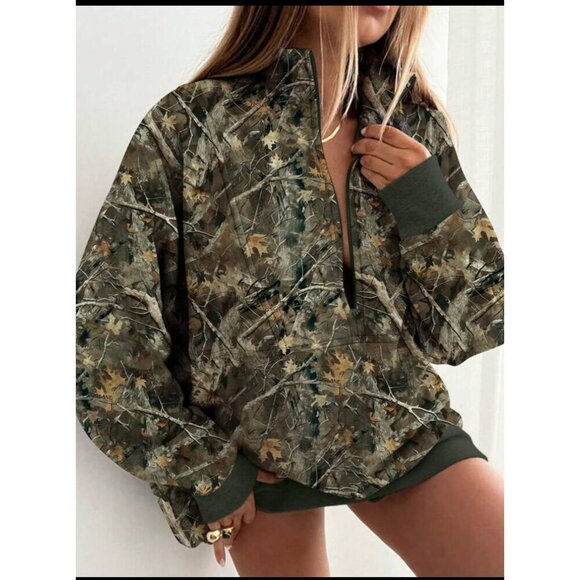 zip up half placket stand collar sweatshirt black - Picture 6 of 7